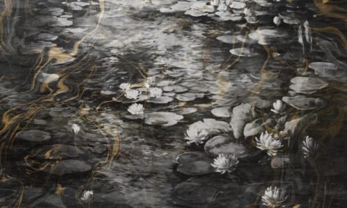 Papier peint Lilly Lake 2 gris noir or motif géométrique