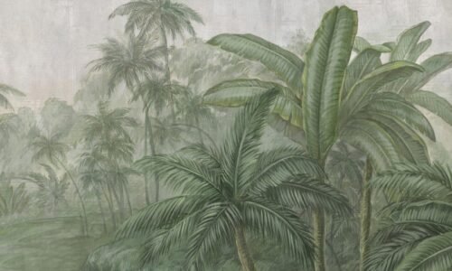 Papier peint Jungle Buzz vert avec motifs animaux et végétaux