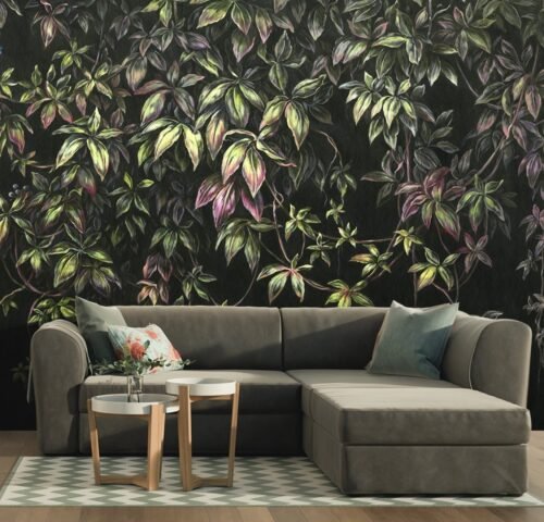 Papier peint Opulent Oasis 2 aux teintes noir, vert et rose