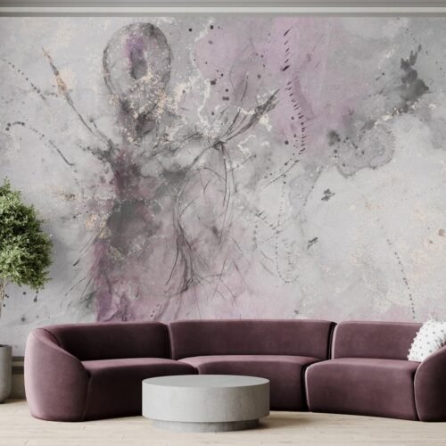 Papier peint In My Mind rose or multicolore sur mur blanc