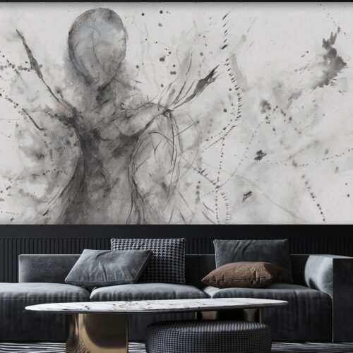 Papier peint In My Mind 2 en noir et blanc sur mur