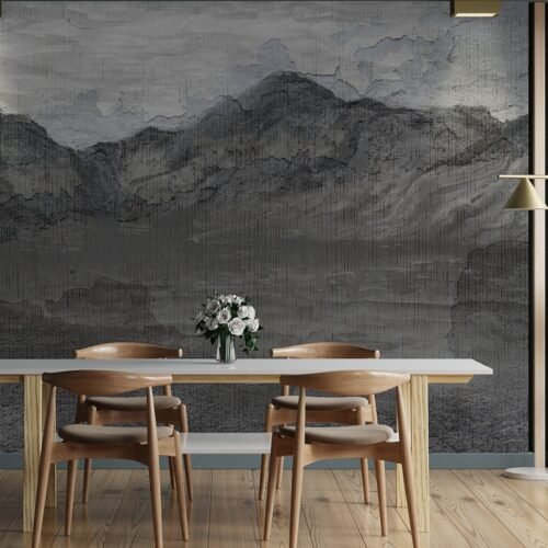 Papier peint Bulky Peaks aux tons gris, noir et bleu