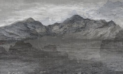 Papier peint Bulky Peaks aux tons gris, noir et bleu
