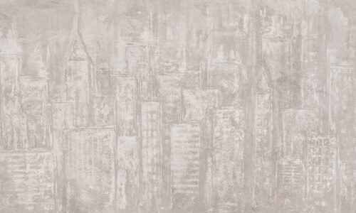 Papier peint City Sketch cachemire et blanc, motif urbain dessiné
