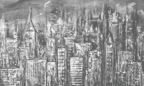 Papier peint City Sketch 2 en gris, noir et blanc