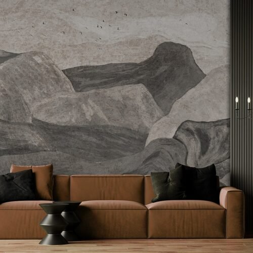 Papier peint Stone Flow gris brun sur mur intérieur