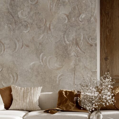 Papier peint Antique Lace 2 beige et blanc, motif dentelle
