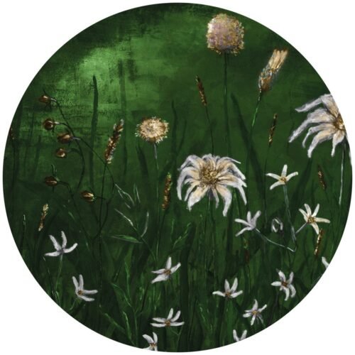 Papier peint autocollant cercle Cold Flowers 4, design floral moderne
