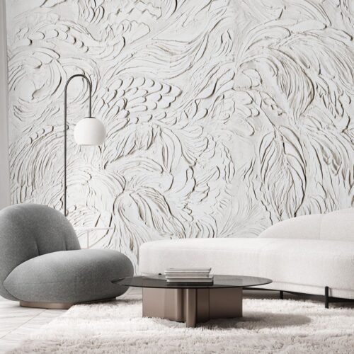 Papier peint Fayla Form 2 blanc posé sur un mur