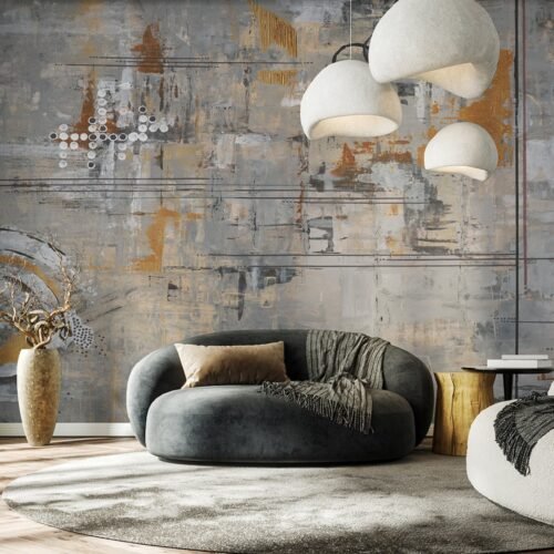 Papier peint Loft Style 2 gris, or et multicolore
