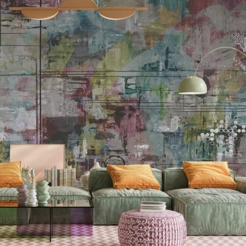 Papier peint Loft Style 3 bleu, vert et multicolore