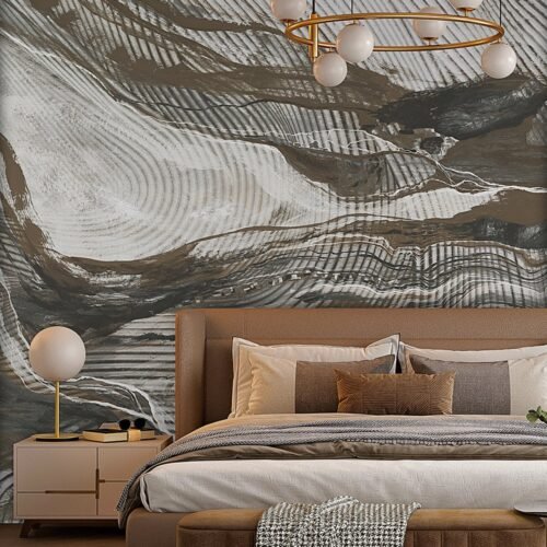 Papier peint Wavy Lines gris brun motif ondulé tendance
