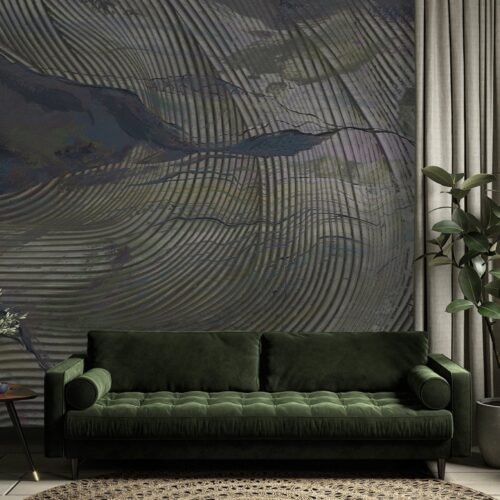 Papier peint Wavy Lines 2 gris, bleu, vert et multicolore