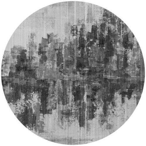 Papier peint cercle Urban Layer 2 sur mur blanc, motif géométrique noir et blanc