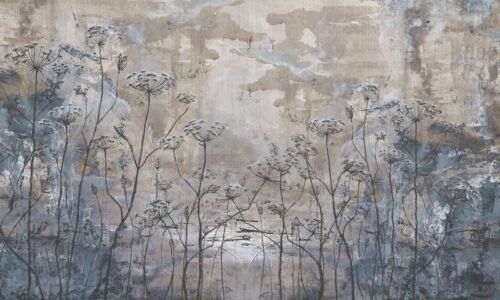 Papier peint Velvet Dusk 2 bleu multicolore posé sur un mur