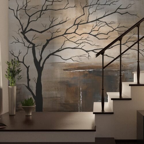 Papier peint Shadow Crown en gris, cachemire et noir sur mur