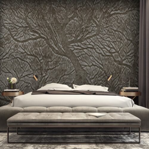 Papier peint Frozen Canopy 2 brun, motif feuillage, décoration murale