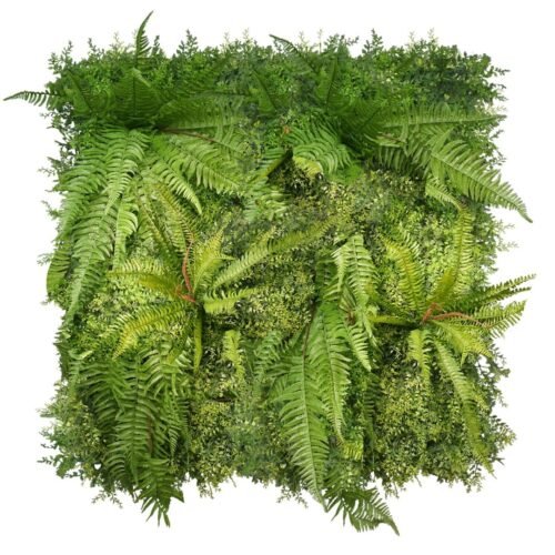 Jardin vertical Forest sur support mural, plantes vertes disposées en grille.