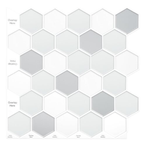 Lot de 20 carreaux 3D auto-adhésifs hexagonaux effet marbre gris clair