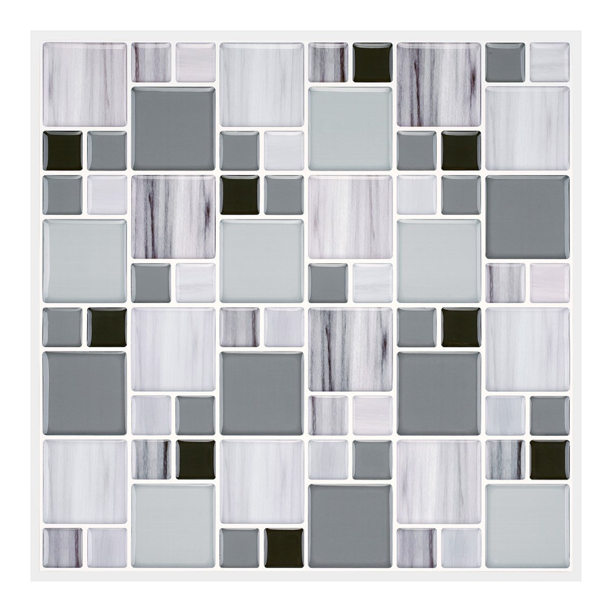 Lot de 20 Carreaux 3D Auto-Adhésifs couvrant 5,16 m²- Mosaïque en Tons Gris et Blanc