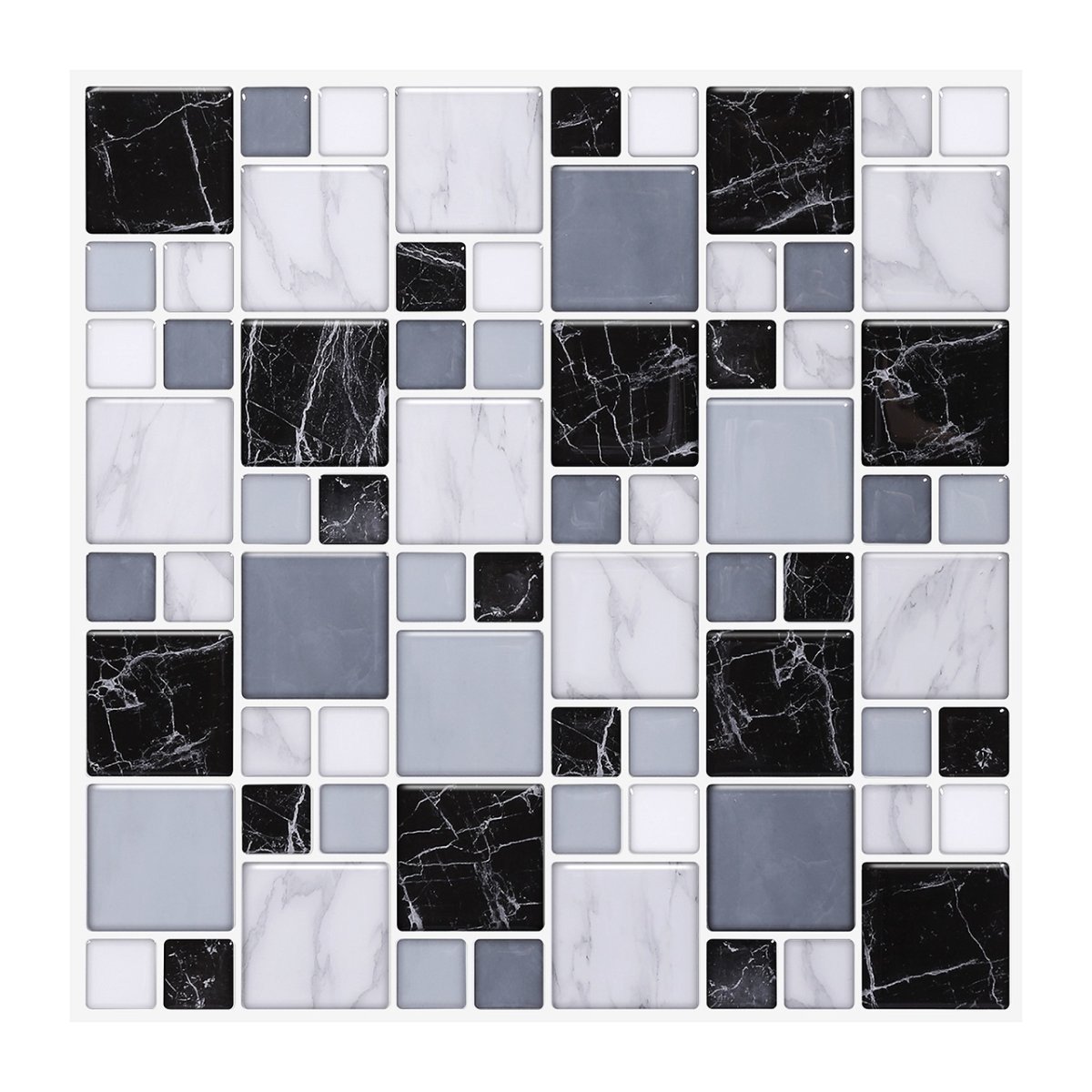 Lot de 20 Carreaux 3D Auto-Adhésifs couvrant 5,16 m² - Mosaïque en Tons Gris et noir