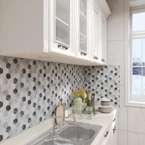 Lot de 20 carreaux 3D auto-adhésifs effet marbre hexagonaux
