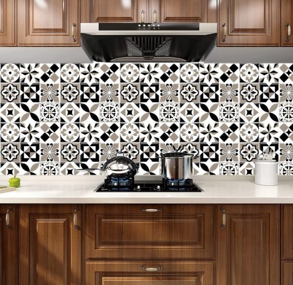 Lot de 20 carreaux 3D auto-adhésifs noir et beige vintage