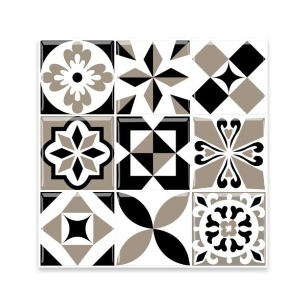 Lot de 20 carreaux 3D auto-adhésifs noir et beige vintage, 7,44 m², vue produit principale
