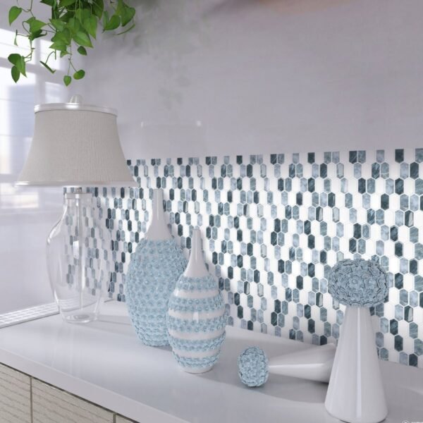 Carreaux 3D auto-adhésifs hexagonaux effet marbre bleu et blanc, lot de 20 pièces