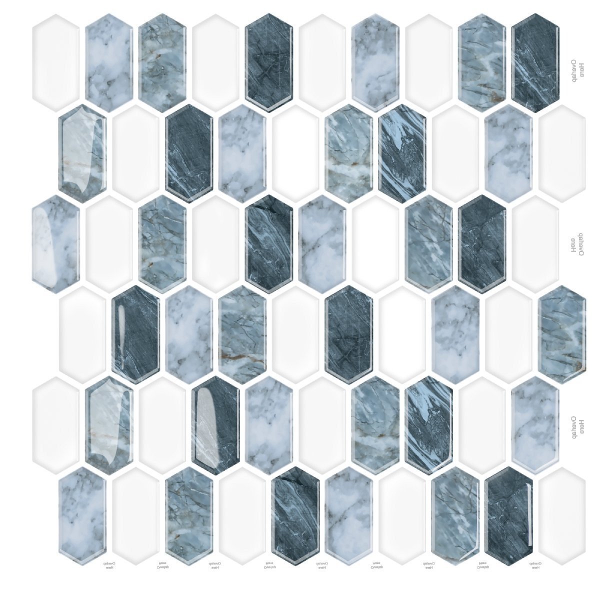 Lot de 20 carreaux 3D auto-adhésifs couvrant 7,44 m²- hexagonaux, effet marbre bleu et blanc