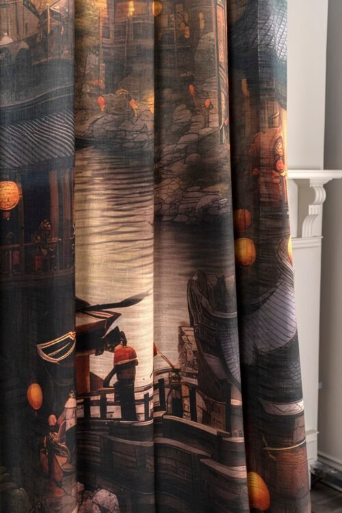 Rideau AKASHI 100% PES, largeur 150 cm, hauteur 325 cm, vue latérale