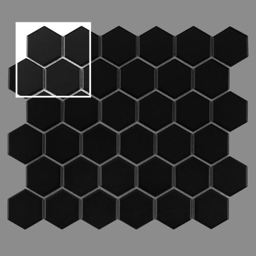 ARABESCO_Hexagonic-Black-51-matt_sample-1.jpg Échantillon mosaïque hexagonale noire mat 51 pour mur