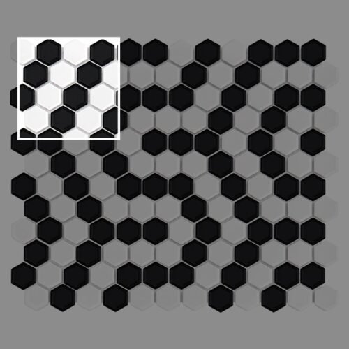 Échantillon de mosaïque hexagonale noir et blanc Coral pour mur