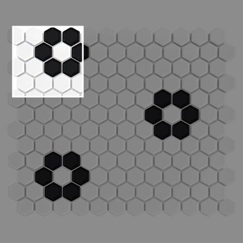 Échantillon mosaïque hexagonale noir et blanc fleur mat premium
