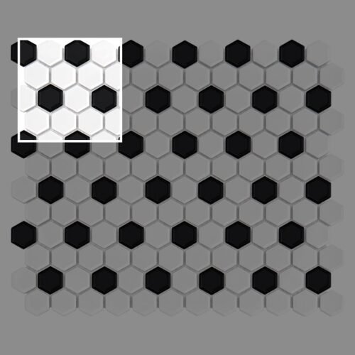 Échantillon mini hexagone noir et blanc pour mosaïque murale décorative