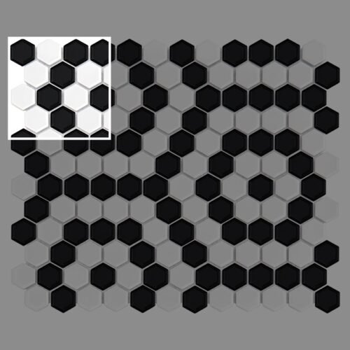Mosaïque hexagonale noir et blanc nano pour mur intérieur