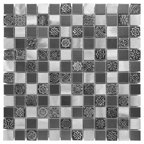 Mosaïque murale en acier, aluminium et verre massif gris mix
