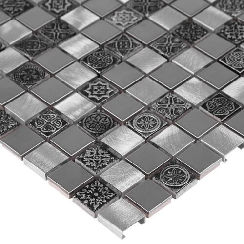 Mosaïque murale en acier, aluminium et verre massif gris mix