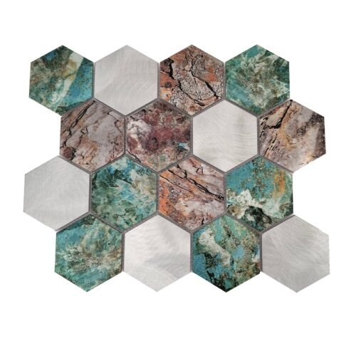 Carreau métallique hexagonal Allumi Patina 73 pour murs intérieurs