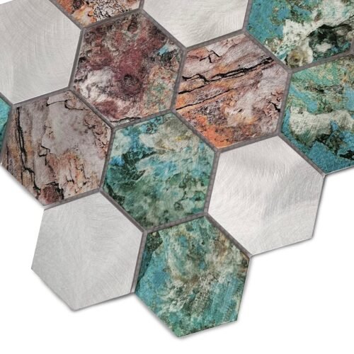 Carreau métallique Allumi hexagonale 73 posé sur mur