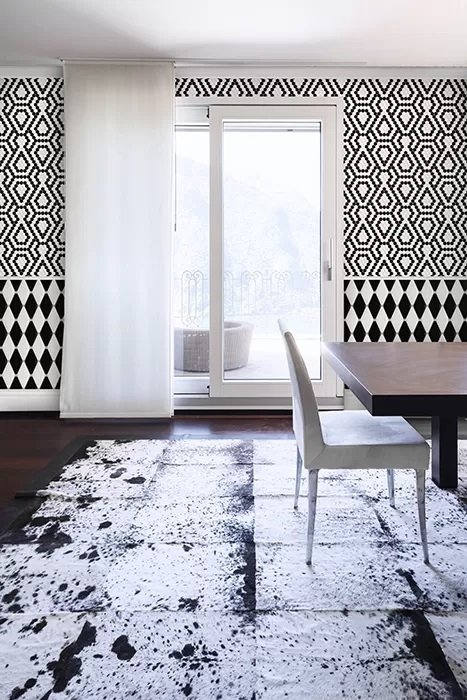 Mosaïque hexagonale noir et blanc mat avec motif dentelle premium