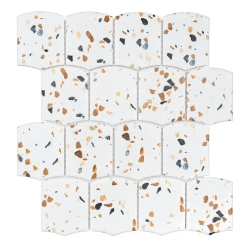 Carrelage en grès cérame avec motif terrazzo mat et forme arquée