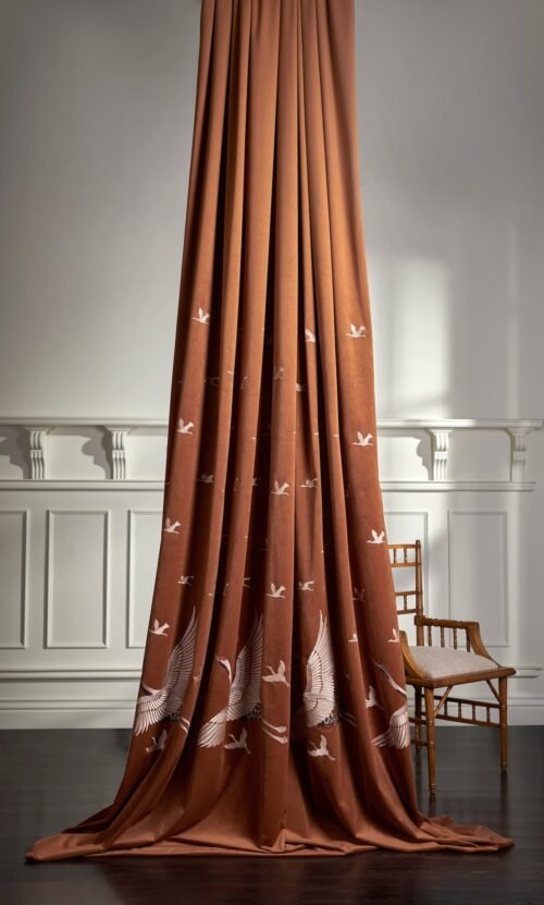 CRANE_ORANGE-1 Rideau CRANE brodé 93% polyester 290 cm large collection Maestro
