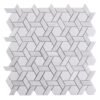 Mosaïque murale en marbre blanc Carrara avec motifs chevrons et hexagonaux