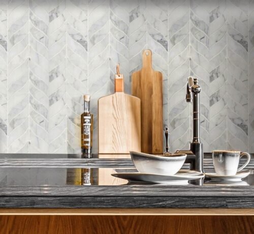 Mosaïque en marbre blanc de Carrare Calamus pour revêtement mural et sol