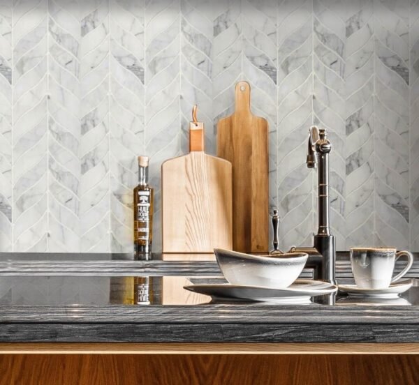 Mosaïque en marbre blanc de Carrare Calamus pour revêtement mural et sol