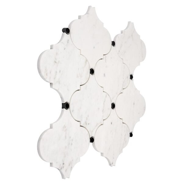Mosaïque en marbre de Carrare blanc et noir, motif arabesque, finition polie