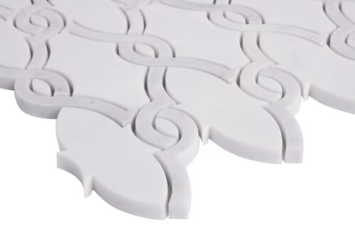 Mosaïque Carrara White Herald en marbre blanc poli avec motifs géométriques et organiques