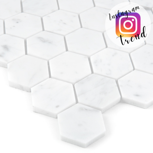 Mosaïque hexagonale Carrara White 48 en marbre blanc poli