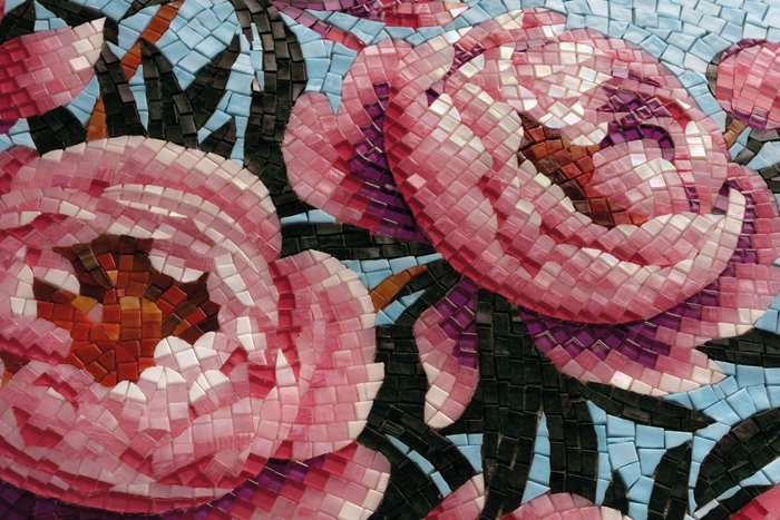 Mosaïque florale murale, projet hôtelier